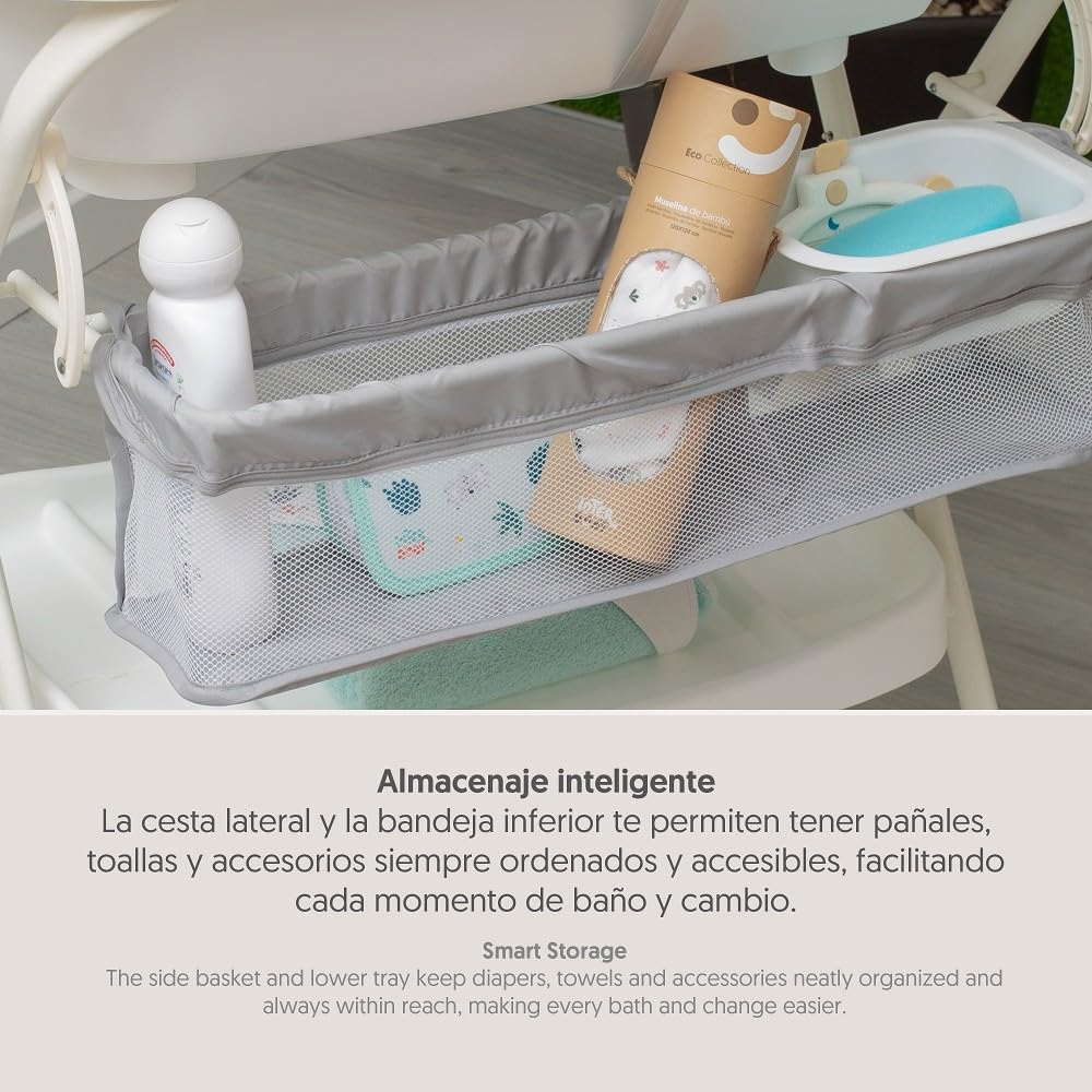 Interbaby Bañera Bebé Cambiador Plegable Patas, Ruedas, Hamaca (Dino) | Bañera con cambiador 2 en 1, hamaca anatómica extraíble, patas antideslizantes, altura ergonómica, portátil