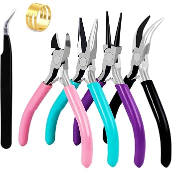 Set of 6 Pliers Set 4.5 Inches Needle-Nose Pliers Side Cutters Jewellery Pliers Wire Cutter Round Nose Pliers Set Jewellery Making Tool for Jewellery Making and Jewellery Repair