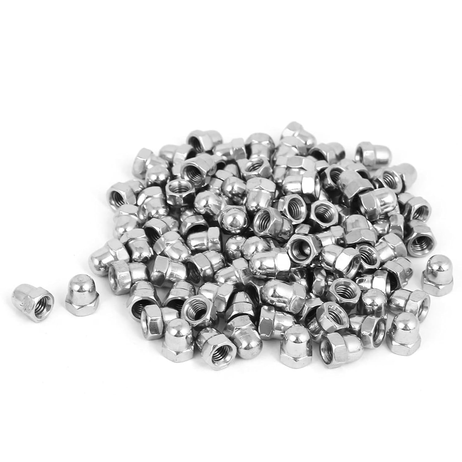 Acorn Hex Cap Nuts,100Pcs M5 Dome Nuts 201 Stainless Steel Hexagon Decorative Cap Nut for Screws Bolts Silver Tone