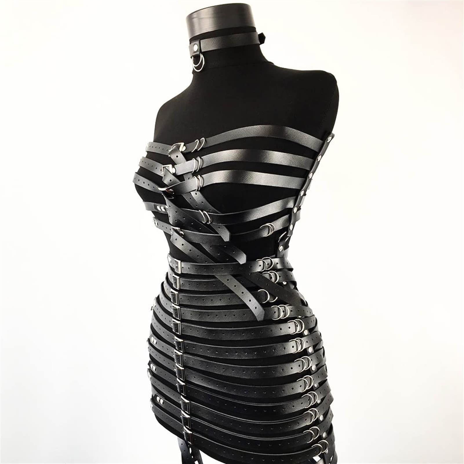 Giacca Dritta Imbottita In Pelle Nera Per Donna - Stile Body Bondage BDSM