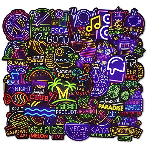 FEZZ 50 Piezas Stickers Party Stickers Kids Cartoon Graffiti Calcomanías Vinilo para Laptop Coche Moto Monopatín Bicicleta Equipaje iPhone Stickers Graffiti Impermeable ?neón?
