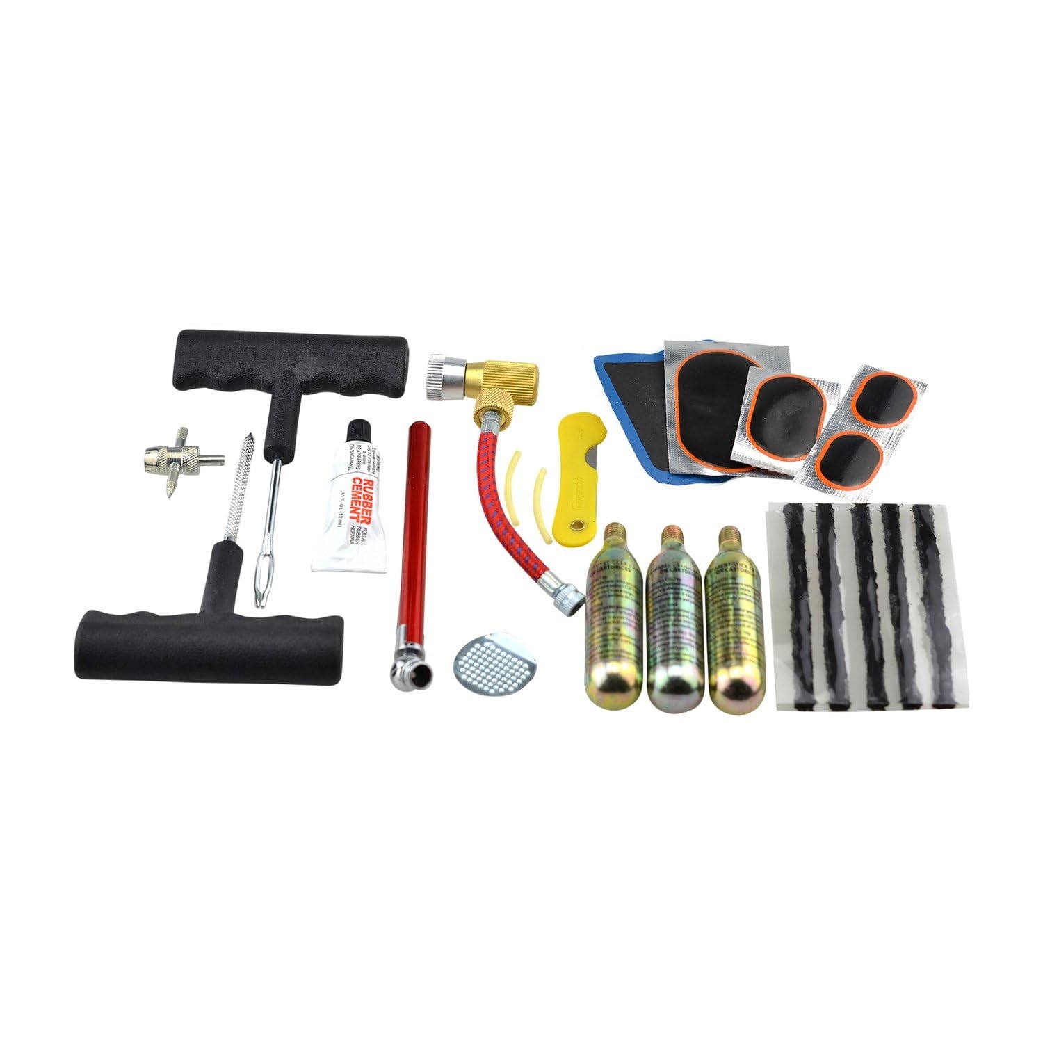 TSX TOOL Kit Reparacion Pinchazos CO2 para Neumaticos sin Camara Coche y Moto con 3 Bombonas CO2 y 5 Mechas Herramienta Emergencia Carretera