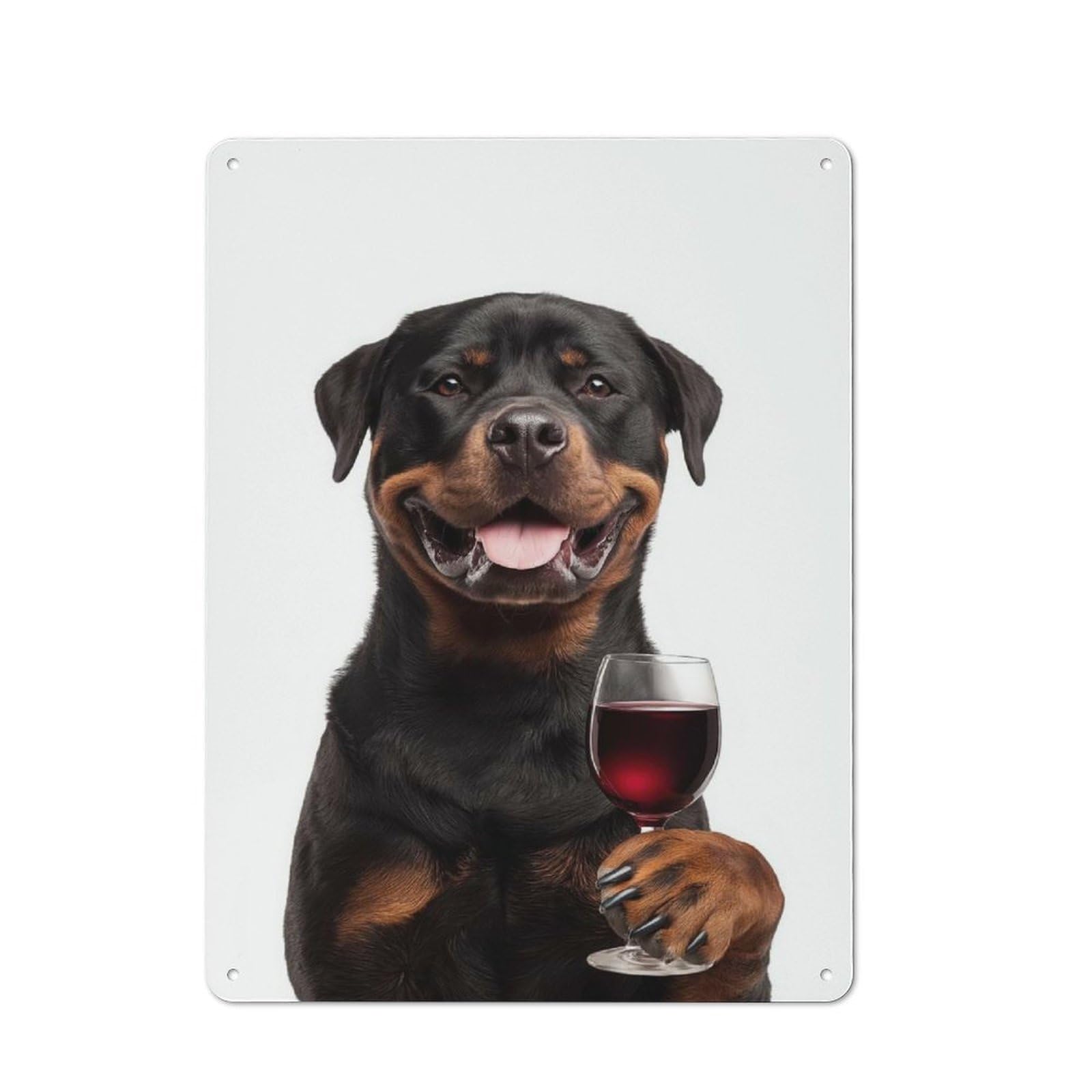 Junmoney Rottweiler With Wine Glass Metal Wall Plaque, Clean Printed Wall Decor For Party Wall, Porch Or Living Room, 40X30cm
