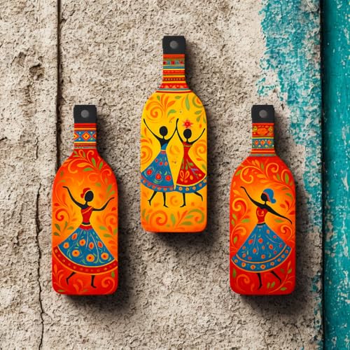 Image of GENXTRA Warli Art Dancing Girls Wooden Wall Hanging for Home Decor | Decoration Items for Home | Art Item for Office | Decorative Mdf Wall Hanging (BH3-04)