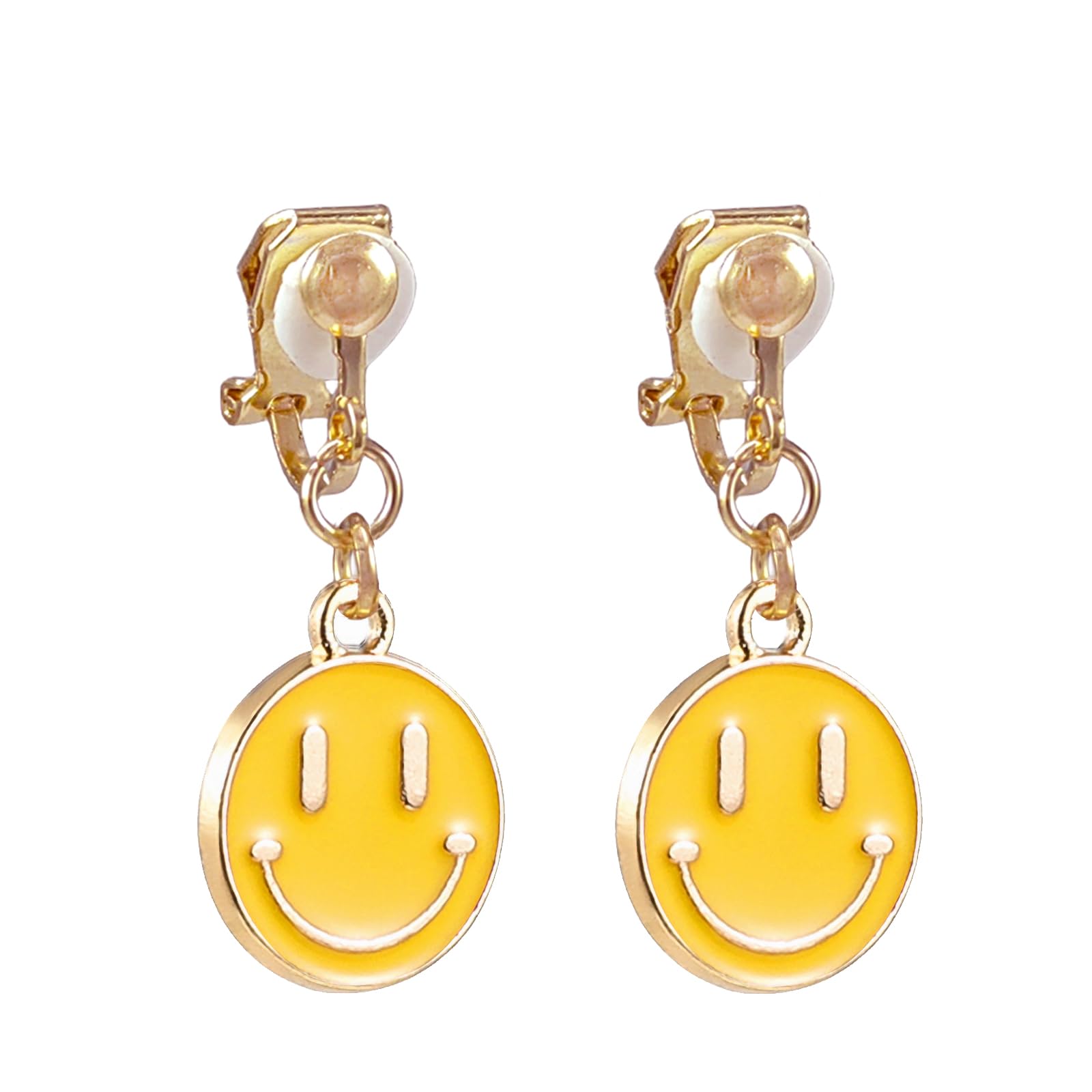 Preppy Clip On Earrings for Women Non Piercing Smile Face Pendant Pink White Gold Small Dangle Drop Earrings Trendy Y2K Jewelry Gifts