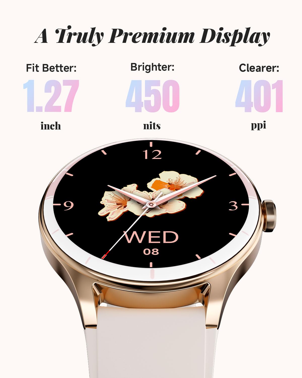 Smart Watch for Women, Smartwatch Compatible Android and iOS Phone, Answer/Make Calls, Fitness Tracker/Step Counter/Running Watch, Sleep/Heart Rate Monitor, 100 Sports, IP68 Waterproof, Beige