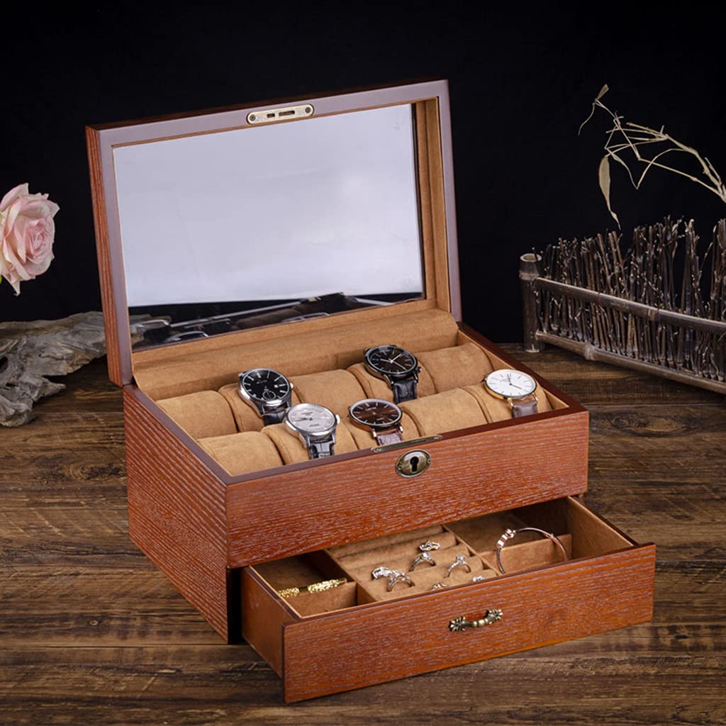 Uhrenbox Uhrenaufbewahrungsbox aus Holz, multifunktional, großes Fassungsvermögen mit Schloss, Uhrenaufbewahrungsschrank mit Glasdeckel, Geburtstagsgeschenk für Freunde