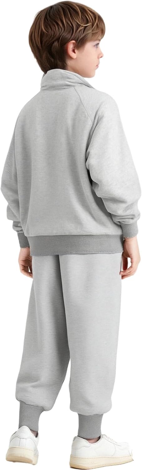 Kids Boys Loose Fit 2Pcs Long Sleeve Embroidery Zipper Stand Collar Sweatshirt with Sweatpants Sports Casual Sets
