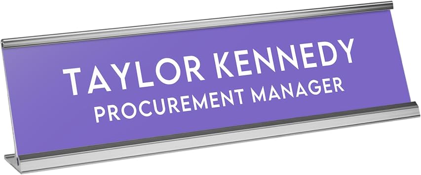 Custom Engraved Desk Plate | Personalized with your Name and Title | Perfect Decor for Office, Business, or Home | Multiple Font and Color Options | 2x8" or 2x10" Purple w/White Letters, 2x8"