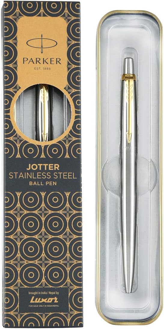 Parker Moments Jotter Steel Gold Trim Ball Pen (Silver)