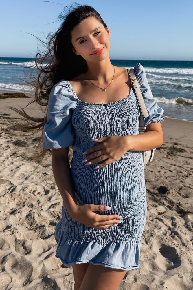 PinkBlush Light Square Neck Smocked Maternity Dress