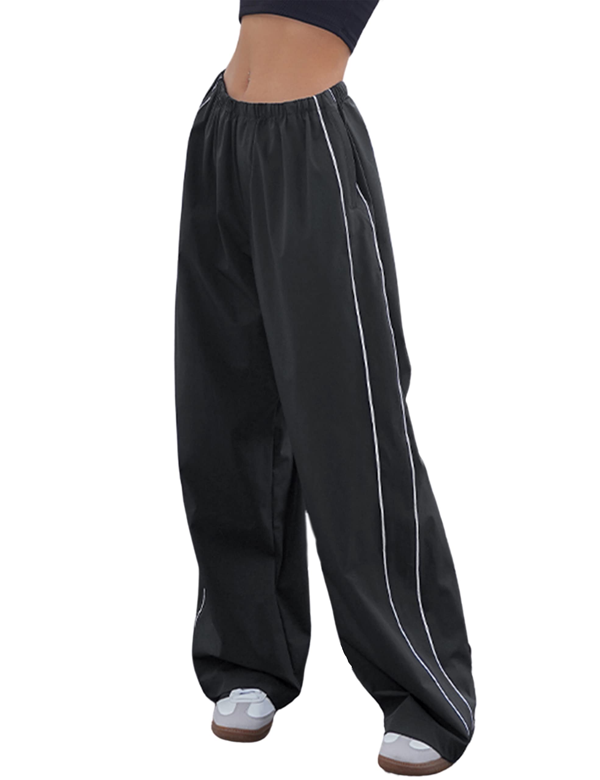 Himosyber Women's Parachute Pants Baggy Elasitc Waist Relaxed Y2K Track Pant Trousers