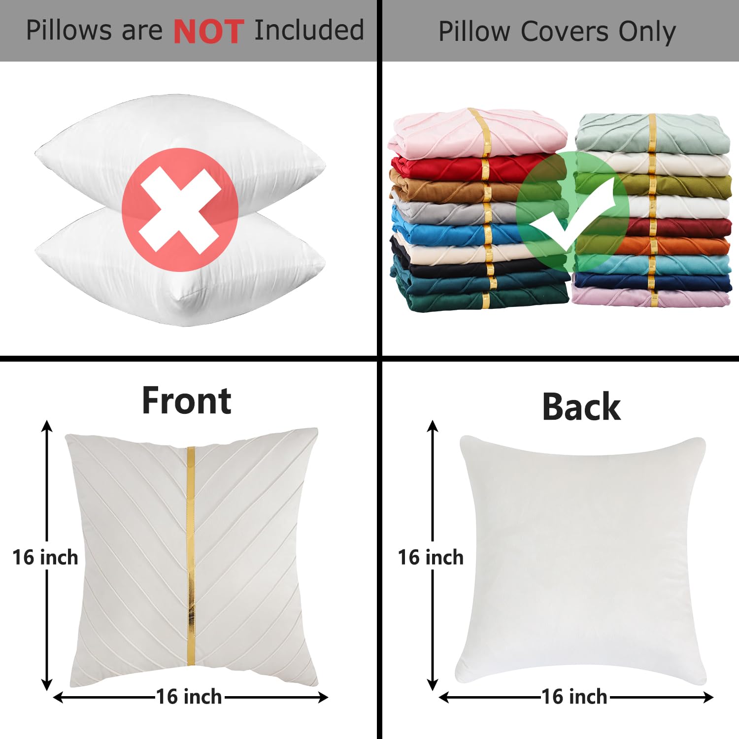 Tosleo Beige Velvet Throw Pillow Covers 16x16 inch Pack of 2 with Gold Leather Decorative Couch Pillow Cover Luxury Modern Pillowcases for Living Room Bedroom Sofa Cushion Bed 40 x 40 cm - Image 2
