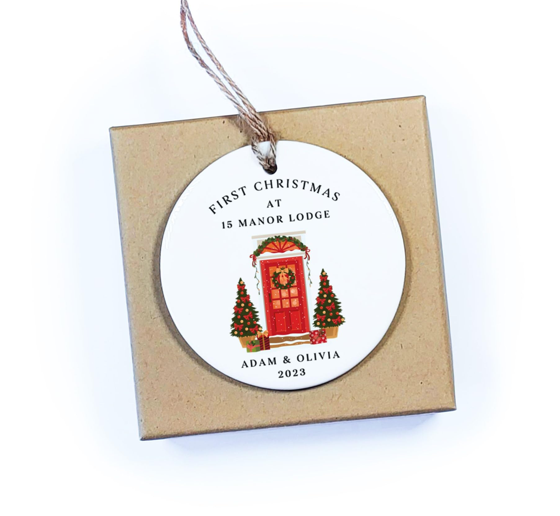 Personalised First Christmas in our New Home Bauble, First Christmas New Home Bauble, Christmas Tree Ceramic Ornament, New Home Gift, New Home Bauble