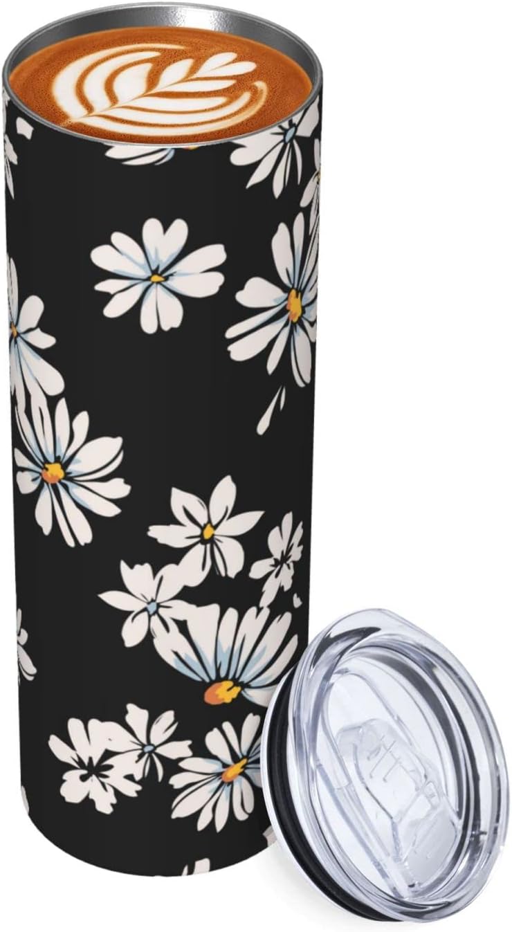 Floral Daisy Stainless Steel Vacuum Insulated Coffee Tumbler Cup Travel Mug 20 OZ For Home, Office, Sport, Party, Gifts - Image 3