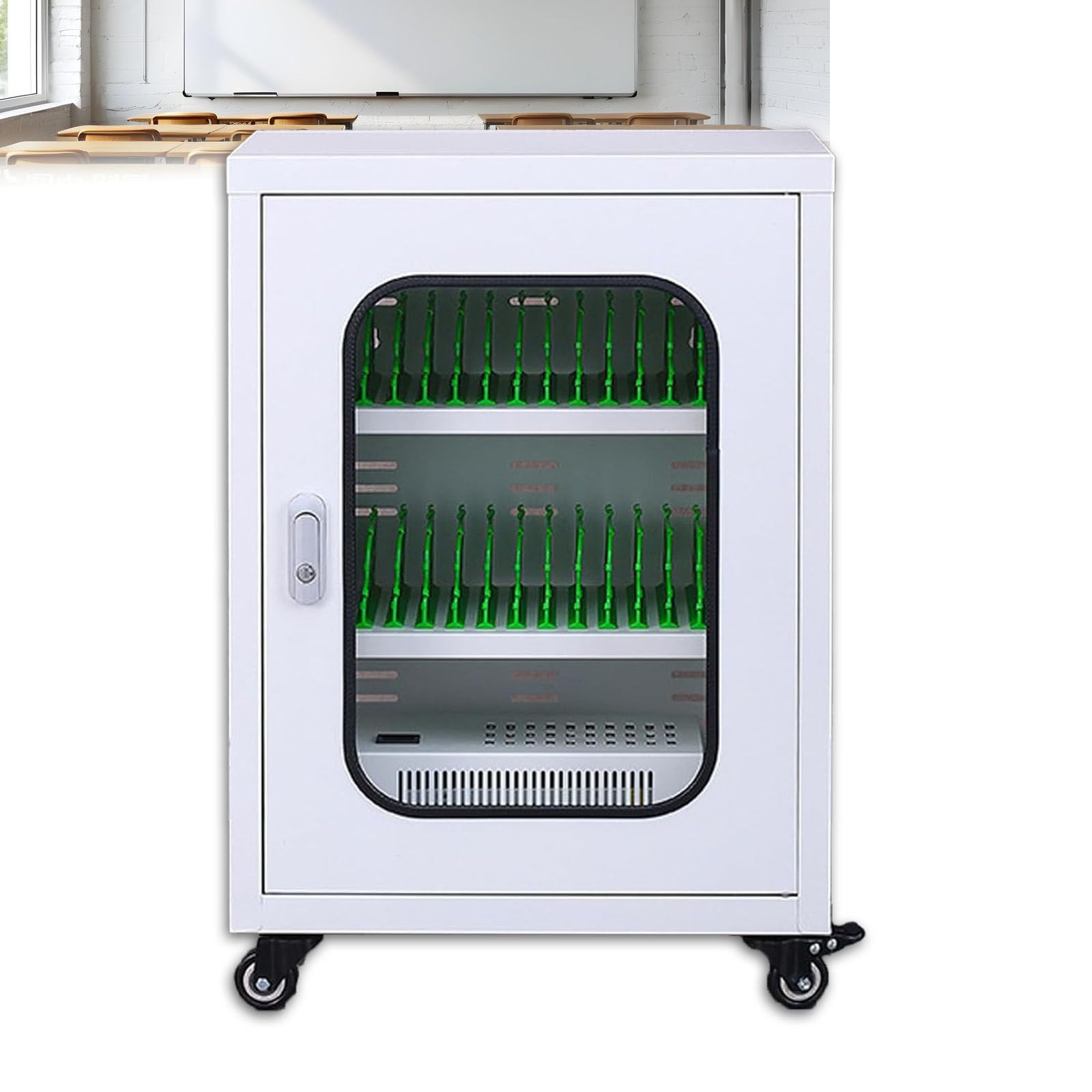 GTHTUHFD Rechargeable Cell Phone Charging Station With Wheels & Lock 30-Slot Usb Charging Cabinet For Schools Classrooms & Gyms - Secure Mobile Device Locker