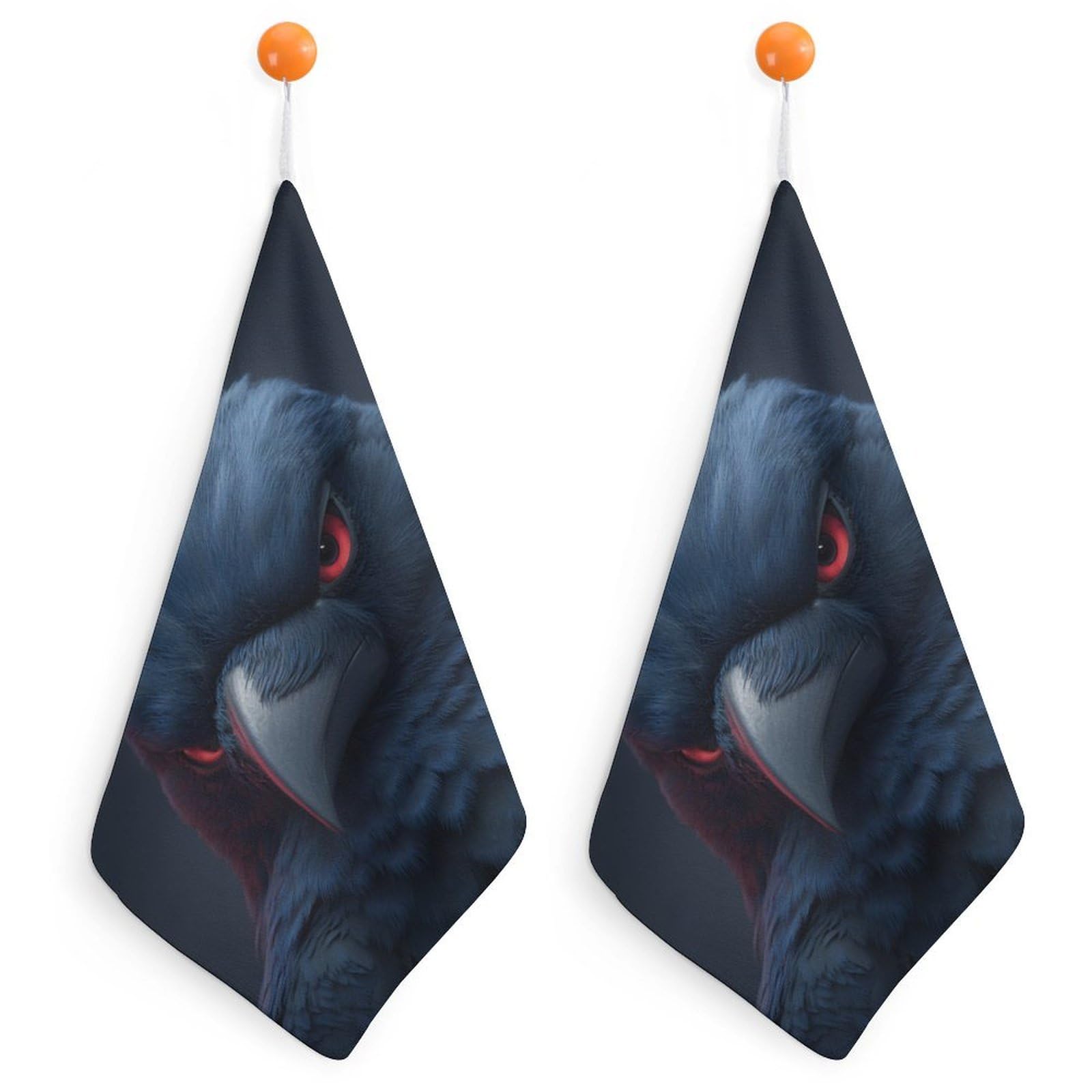 Jubonexis Raven with Red Eyes Small Hand Towel with Hanging Loop 2 PCS Absorbent Soft Wash Cloth for Kitchen Bathroom