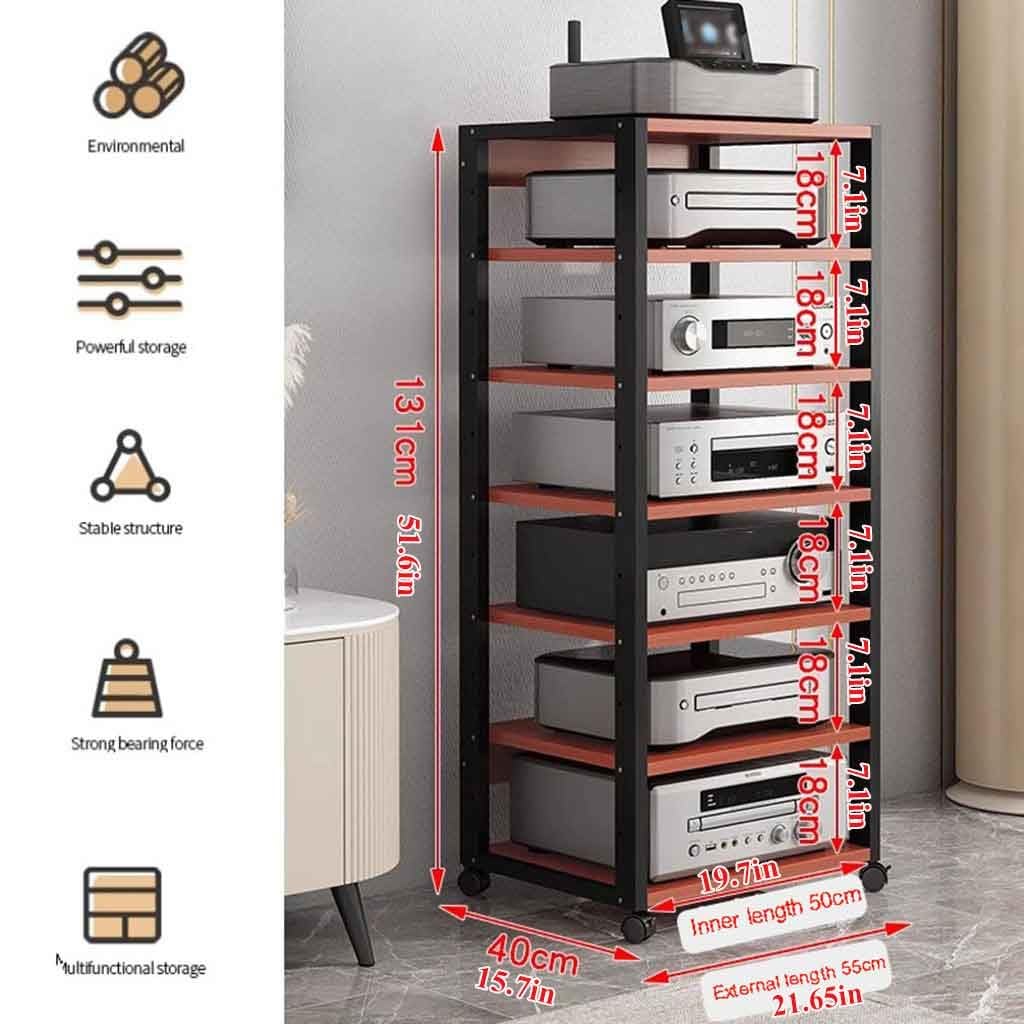 Mobile stereo hi fi rack hifi Av media stand a 7 livelli con ruote e supporto regolabile in altezza, armadio rack audio per soggiorno, sala teatro, ripiano rack amplificatore, centro intratte(Nero)