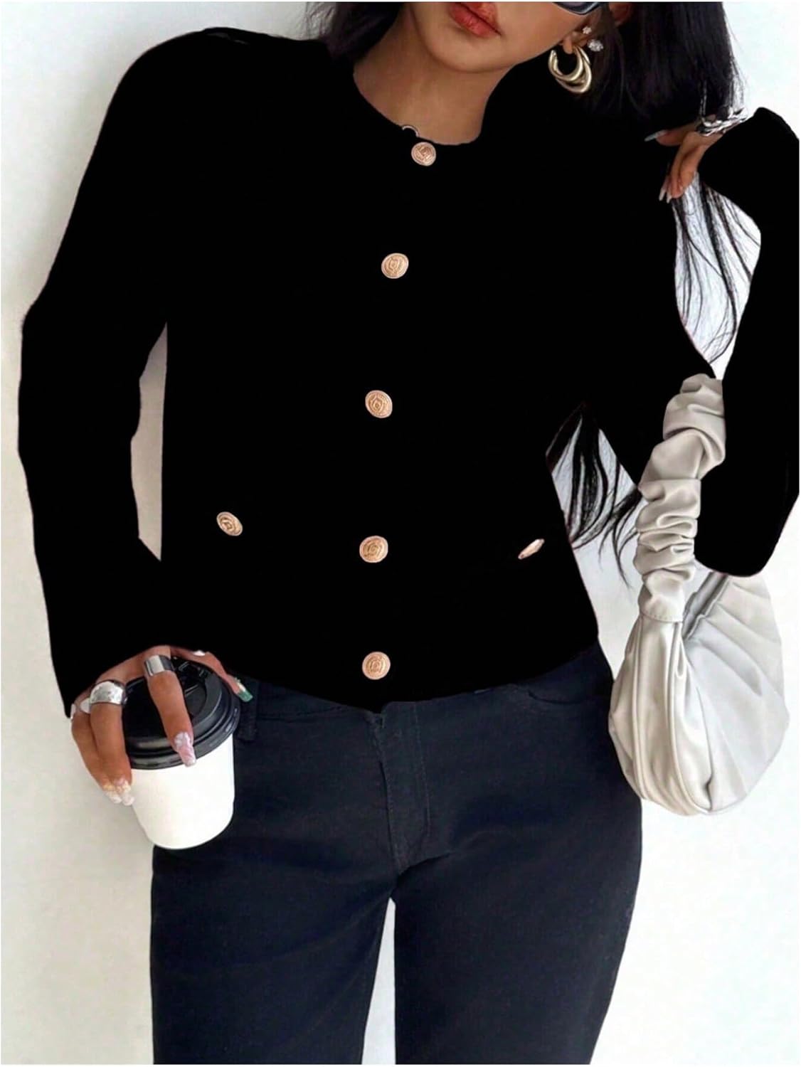 Verdusa Women's Old Money Button Up Cardigan Sweaters Formal Fall Outerwear with Pockets - Image 2