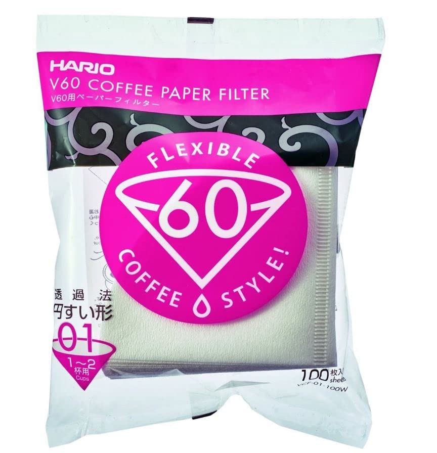 V60 Coffee Filter Papers (HARIO) Size 01 (White) 100 Count