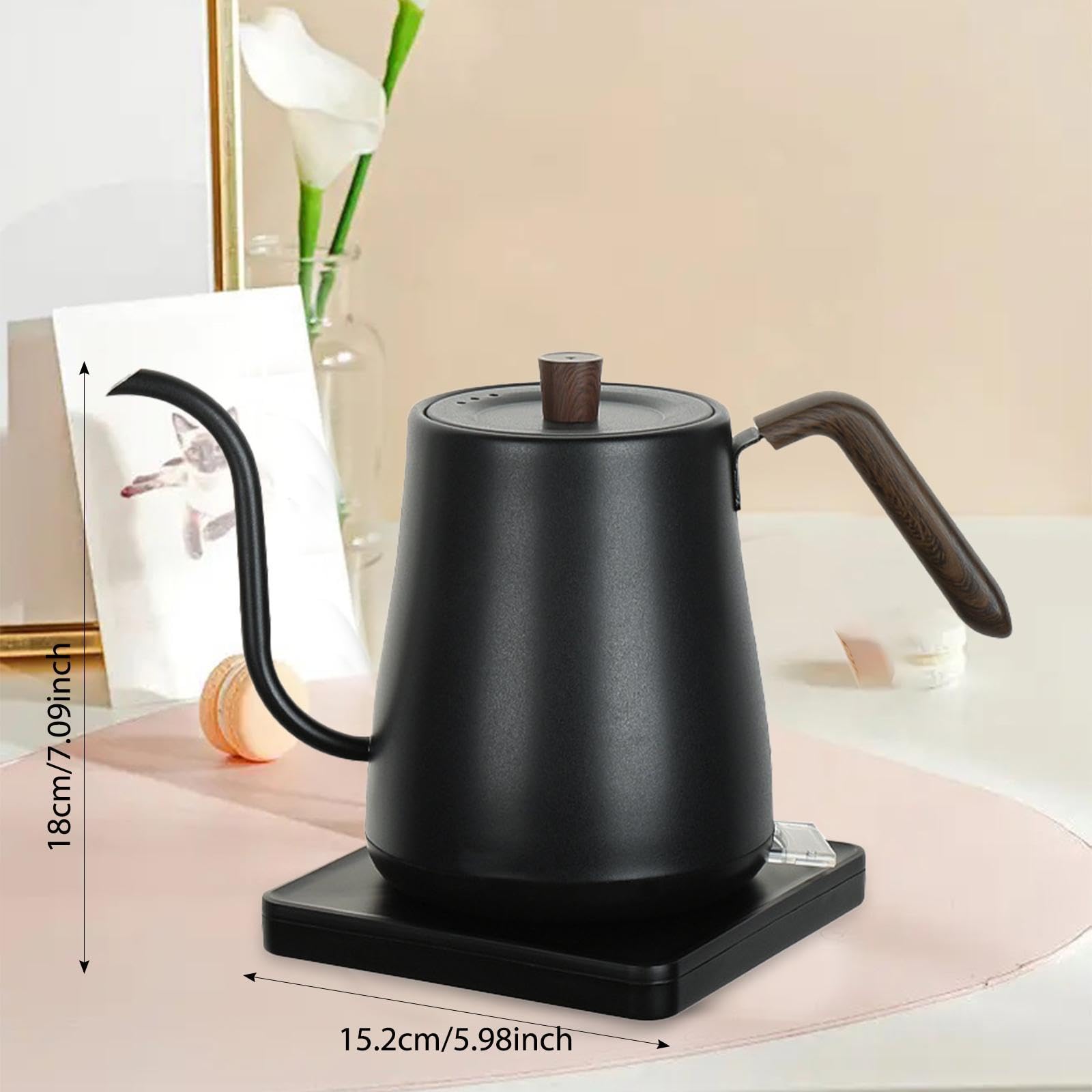 Bollitore Elettrico a Collo di Cigno in Acciaio Inossidabile con Beccuccio di Precisione per caffè tè E Bevande Calde Adatto a Casa E Ufficio, Nero