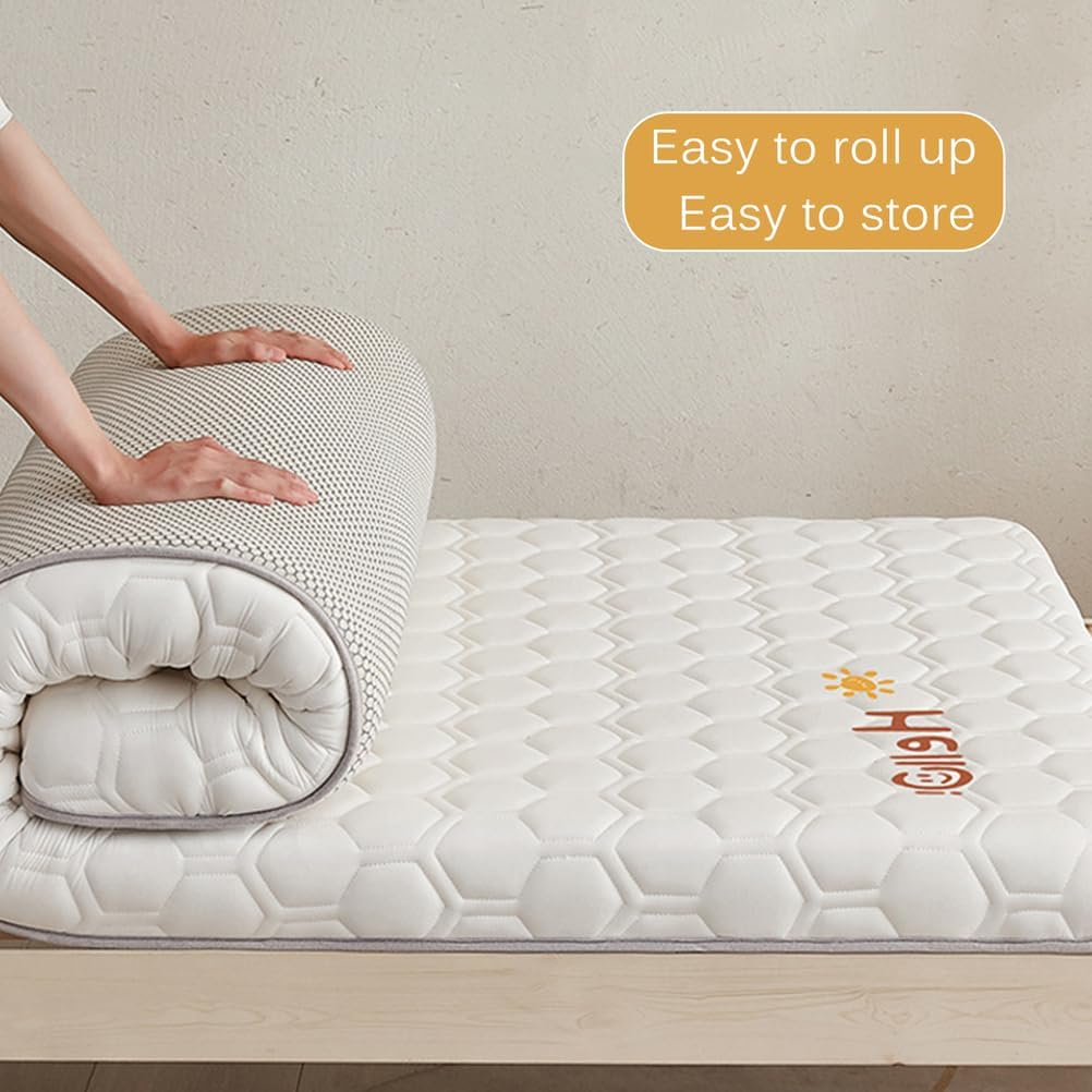 Gray,150 * 200 * 4cm, Latex Futon Mattress Topper Thicken 4Cm/9Cm Japanese Floor Mattress Quilted Bed Mattress Topper Tatami Pad Sleeping Mattress Pad Portable Roll Up Camping Mattress