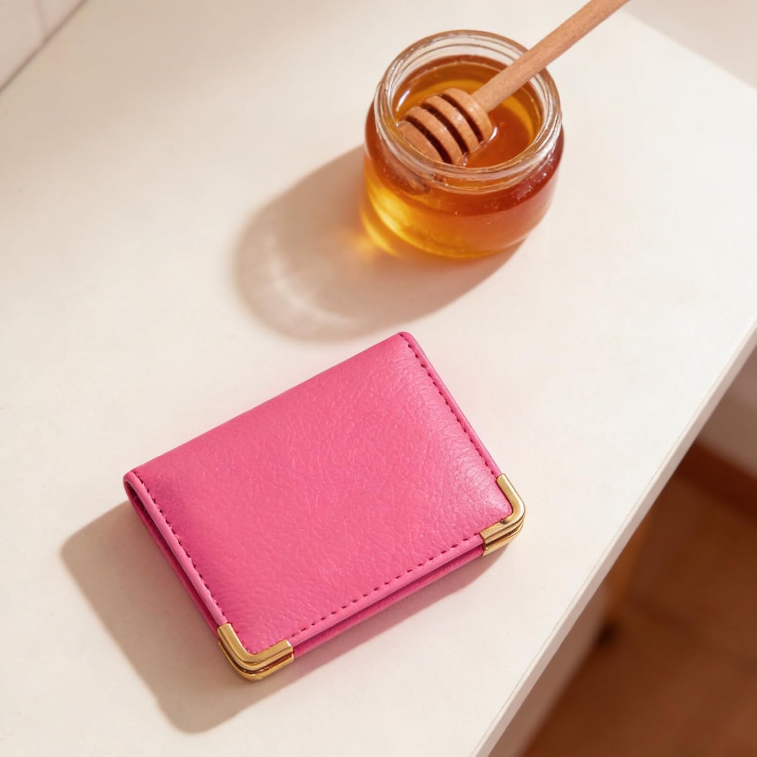 Pu Leather Id Card Holder and Credit Sleeve, Rose Pink Card Case Protective Cover for Travel and Everyday Use
