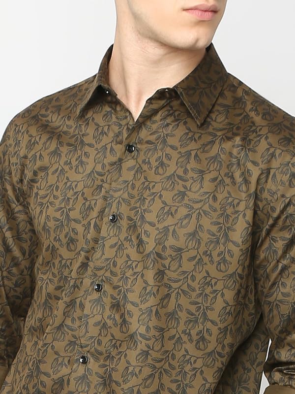 Image of MARK & ALBERT Men's Printed Full Sleeves Regular Fit Shirt Blue | 100% Cotton Stretchable Fabric