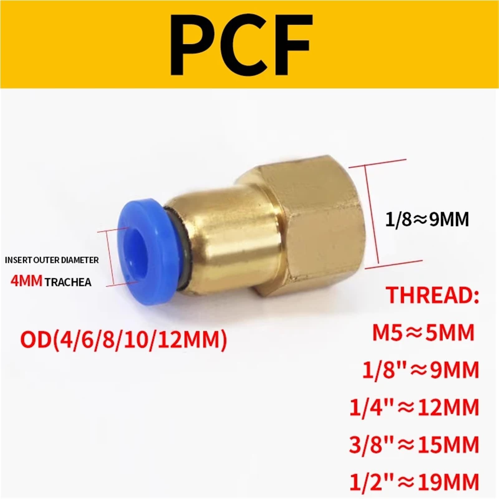 Connecteur rapide pneumatique PCF 4/6/8/10/12 mm, raccord de tuyau d'air 1/4", 1/8", 3/8", 1/2", 50 pièces (D10 mm-1I4)