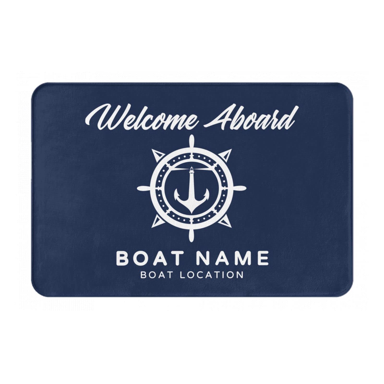 Personalized Welcome Aboard Boat Mat/Rug Custom Anchors Nautical Themed Floor Mats for House Front Indoor Inside Outdoor Outside Entryway Rug (D-Anchors-Navy)