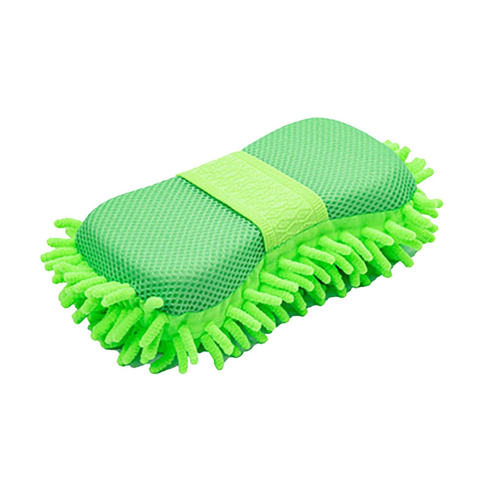 Chenille Car Wash Sponge with Hand Strap, Chenille Wash Mitt, Microfiber Sponge Car Wash Glove for Car & Household Cleaning, Scratch Free, Lint Free, 22x11x6cm (Green)