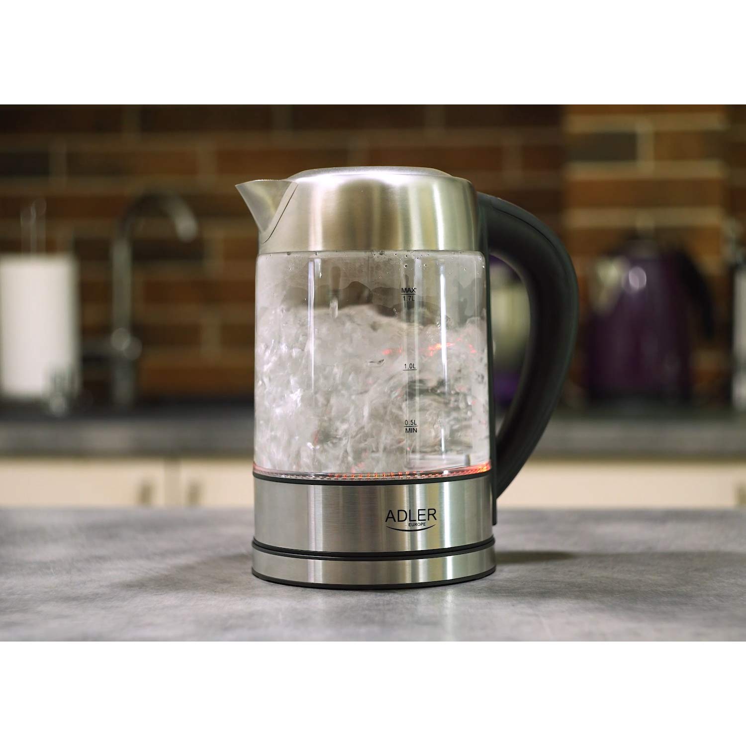 ADLER AD-1247 Hervidor de agua eléctrico cristal 1,7 litros, Regulador de Temperatura de 60 a 100 °C, resistencia oculta, 2200 W, apagado automático, inalámbrico 360º sin cable | Regulador de Temperatura de 60 a 100 °C, resistencia oculta, apagado automát