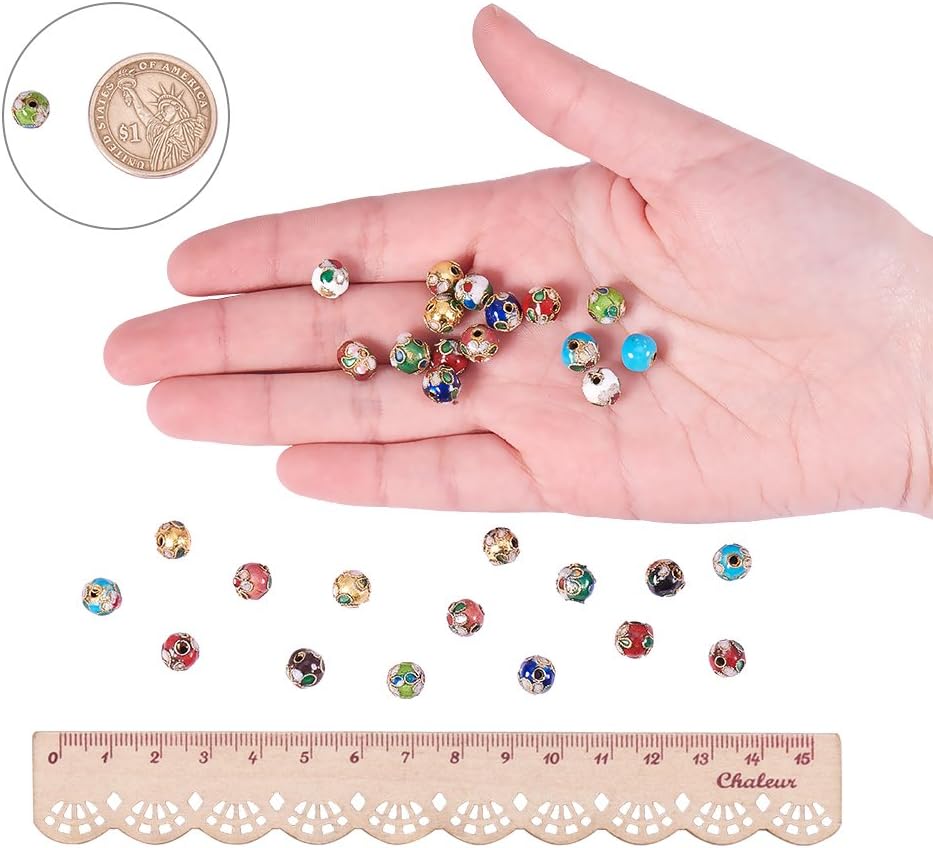 PH PandaHall 120 Pieces 8mm Handmade Round Enamel Cloisonne Beads for DIY Jewelry Making Craft Loose Beads, Mixed Color