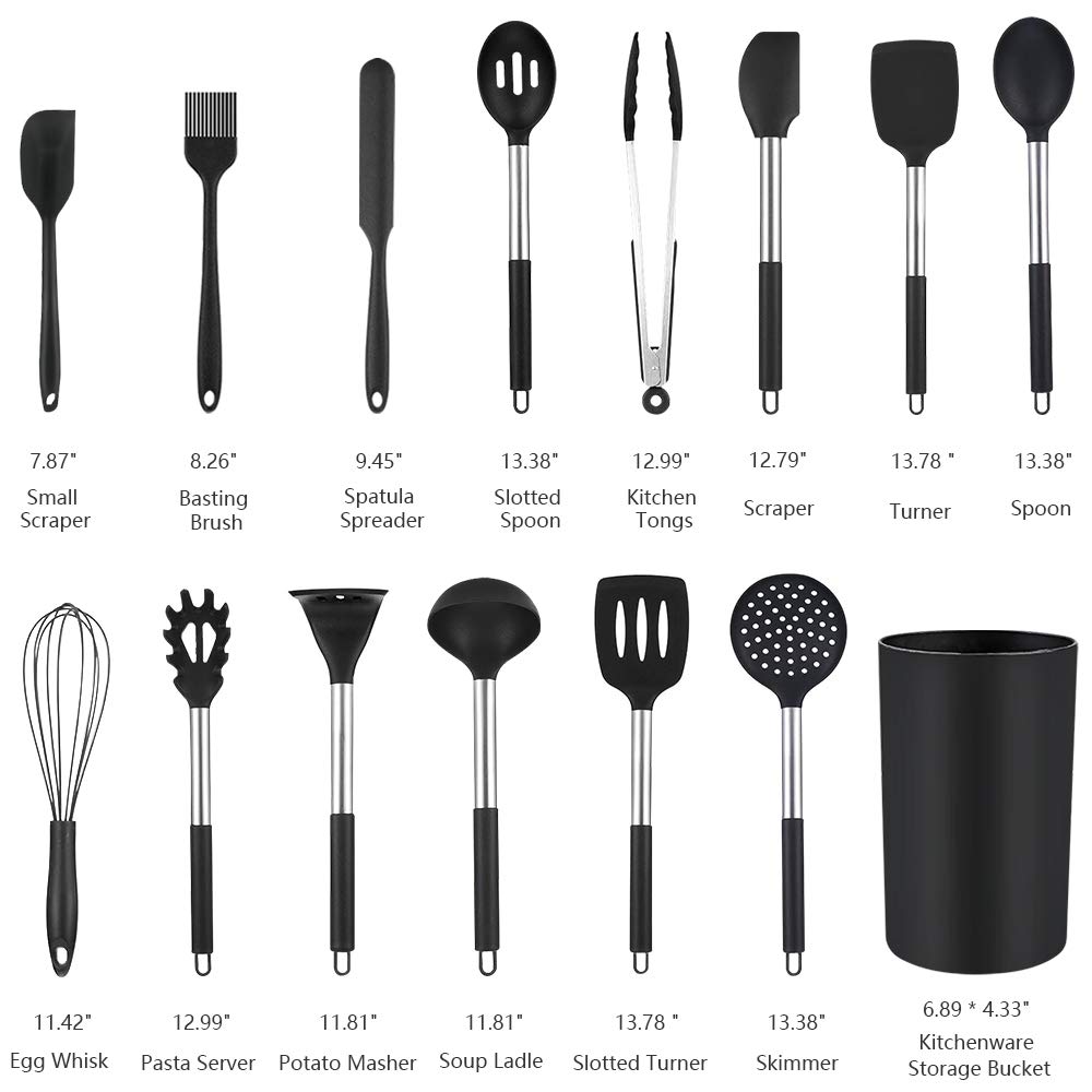 14-teiliges Küchenhelfer-Set mit Halter, Silikon-Kochutensilien-Set, hitzebeständig, antihaftbeschichtet, ungiftiges Silikon und Edelstahl, Küchenutensilien, beste Küchenhelfer, Gadgets