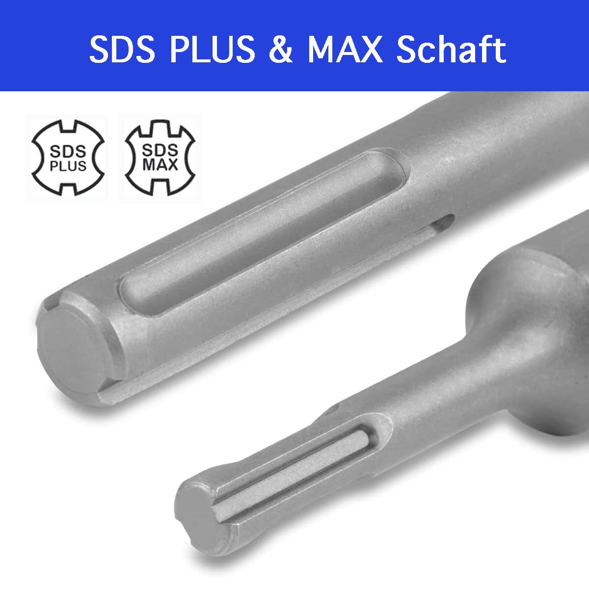Set di seghe a tazza per calcestruzzo, 9 pezzi, corona da 30 mm, 40 mm, 65 mm, 80 mm, 100 mm, denti XXL, SDS Plus e adattatore MAX, cemento, pietra cementizia