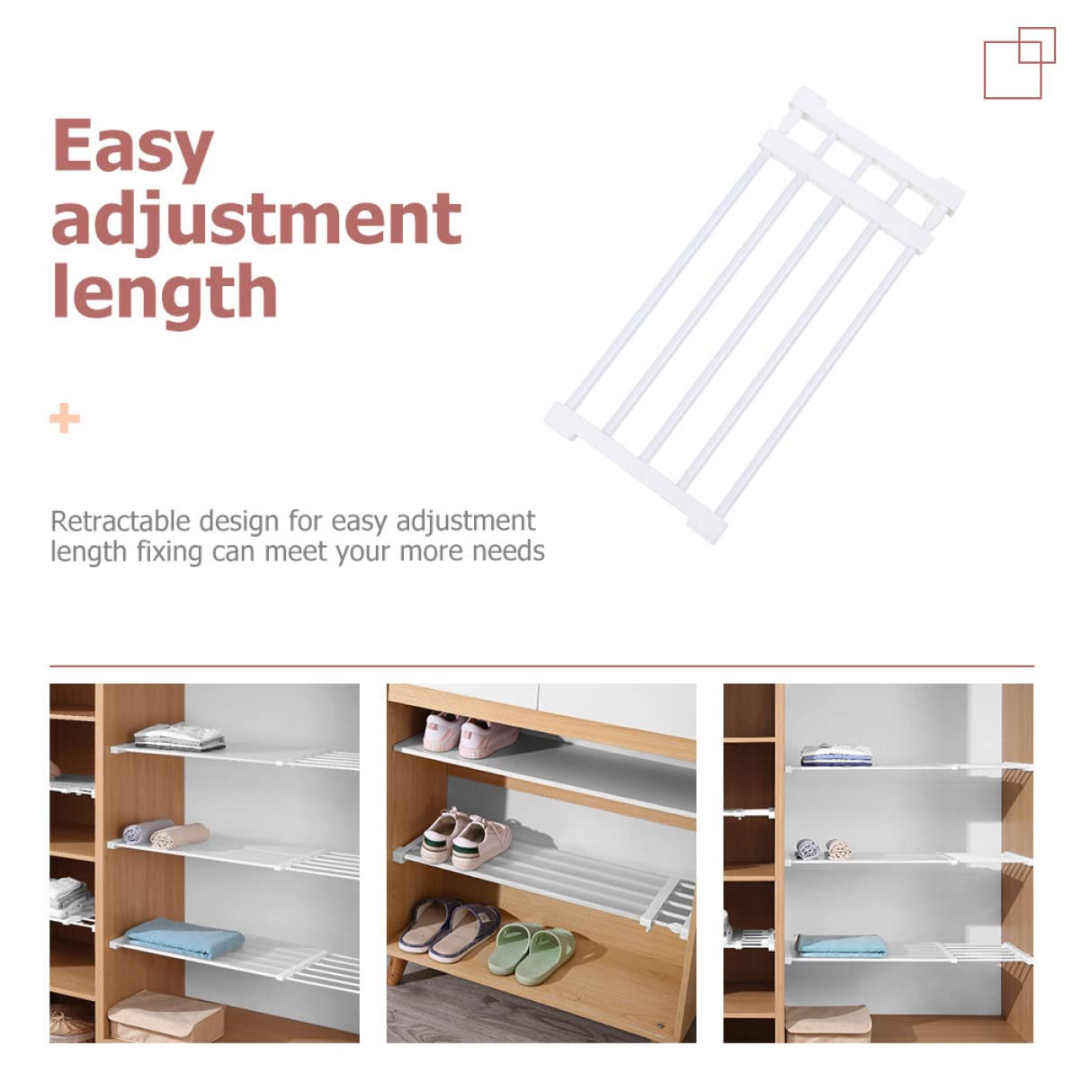 Mipcase Separador de Armario Extensible de Plástico Blanco 50-80 Cm | Diseño Retráctil, Ancho 24cm, para Gabinete y Ropero, Organización por Niveles y Ahorro de Espacio