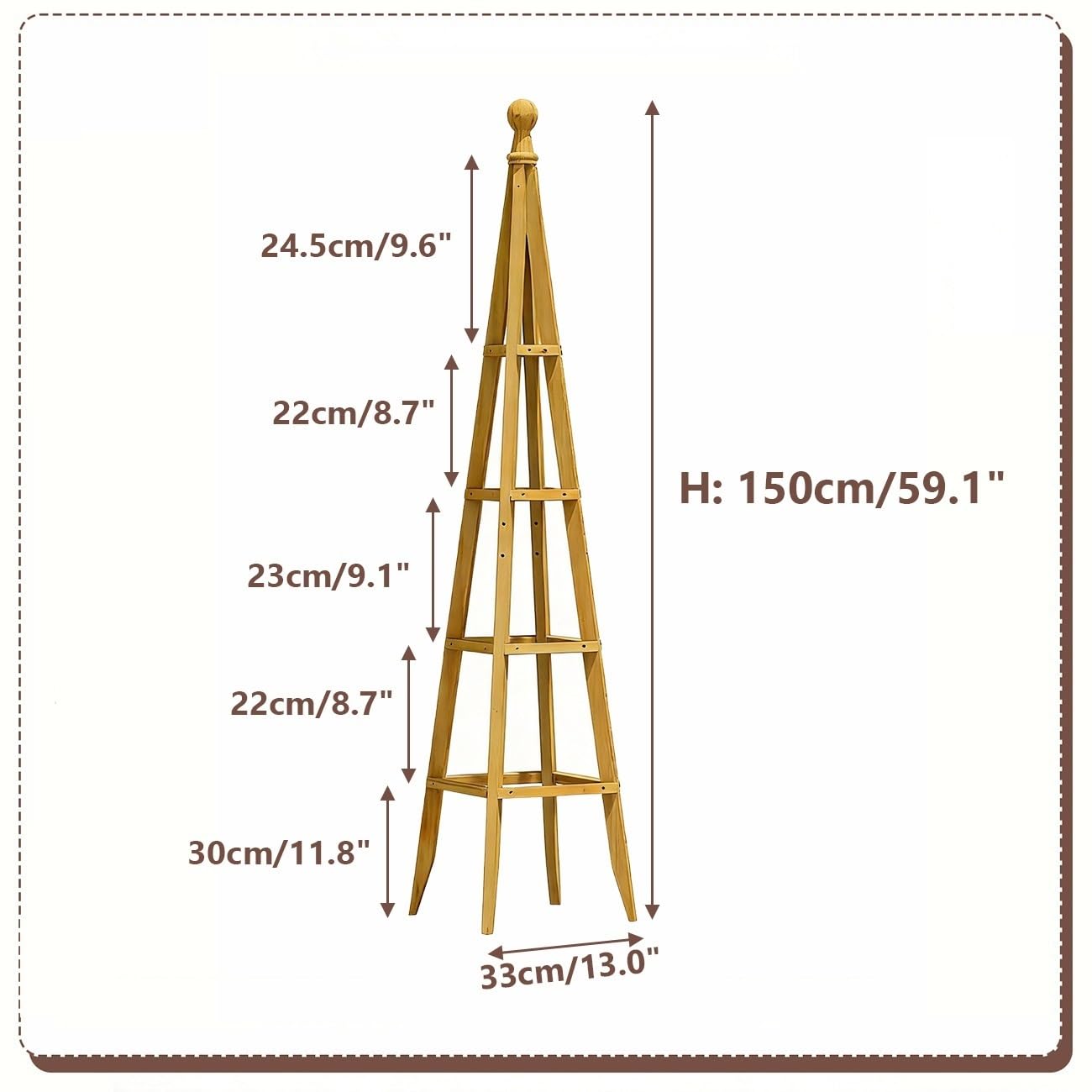 150cm Treillis Obélisque en Bois, Support pour Fleurs Plantes Grimpantes