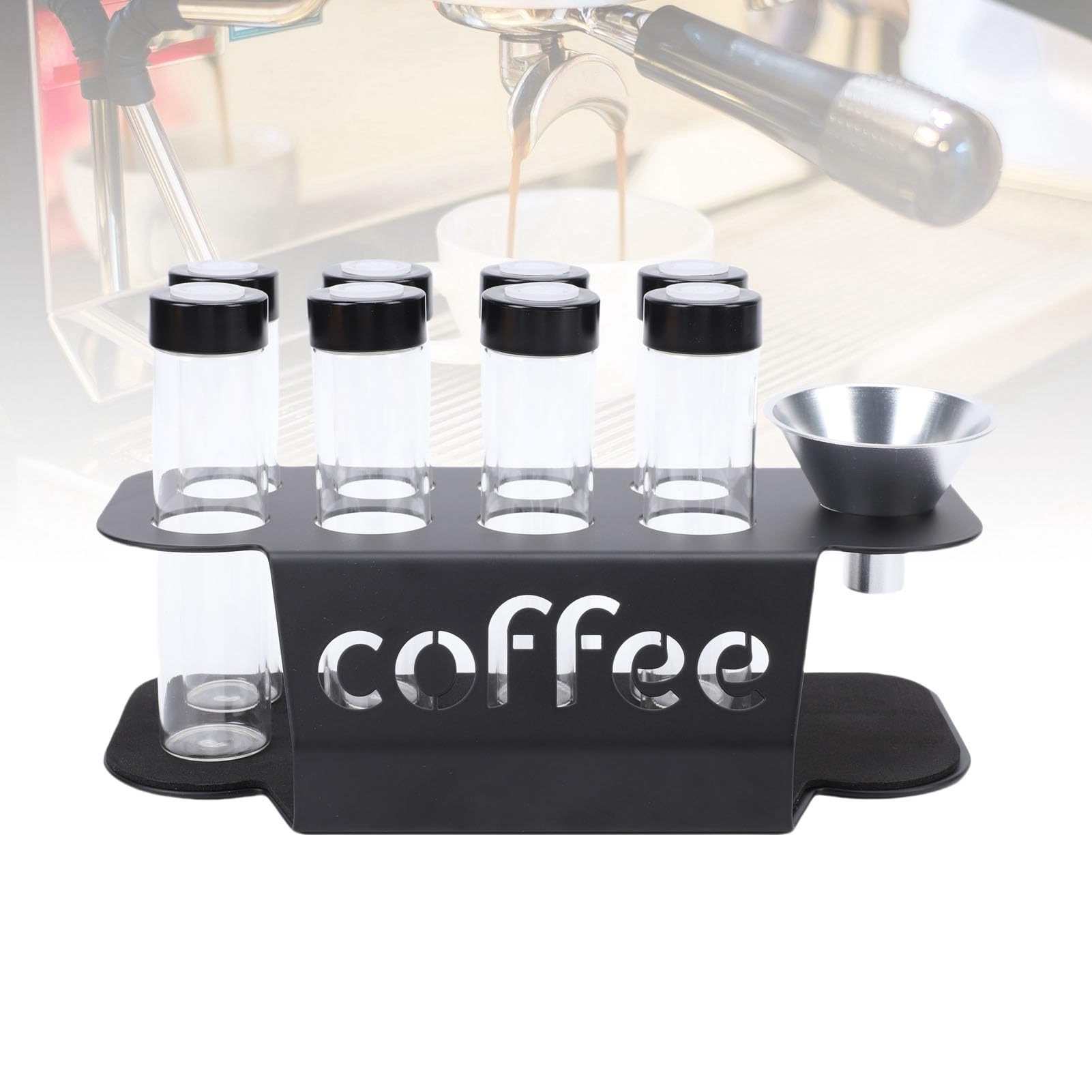 Tubi per la Conservazione dei Chicchi di caffè, Fiale in Vetro Trasparente con Supporto, Valvola Unidirezionale per la Conservazione di caffè Fresco e tè Sfuso, Set da 8 Pezzi per gli Amanti