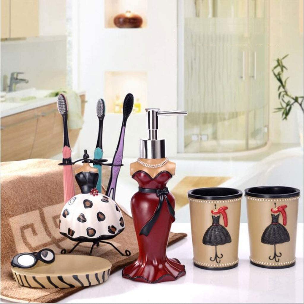 Juego de Accesorios baño Kit Juego De Accesorios De Baño De Resina, Soporte para Cepillo De Dientes, Vaso, Jabonera, Dispensador De Jabón, Juego De Baño Conjunto baño Set para el baño(6pcs)