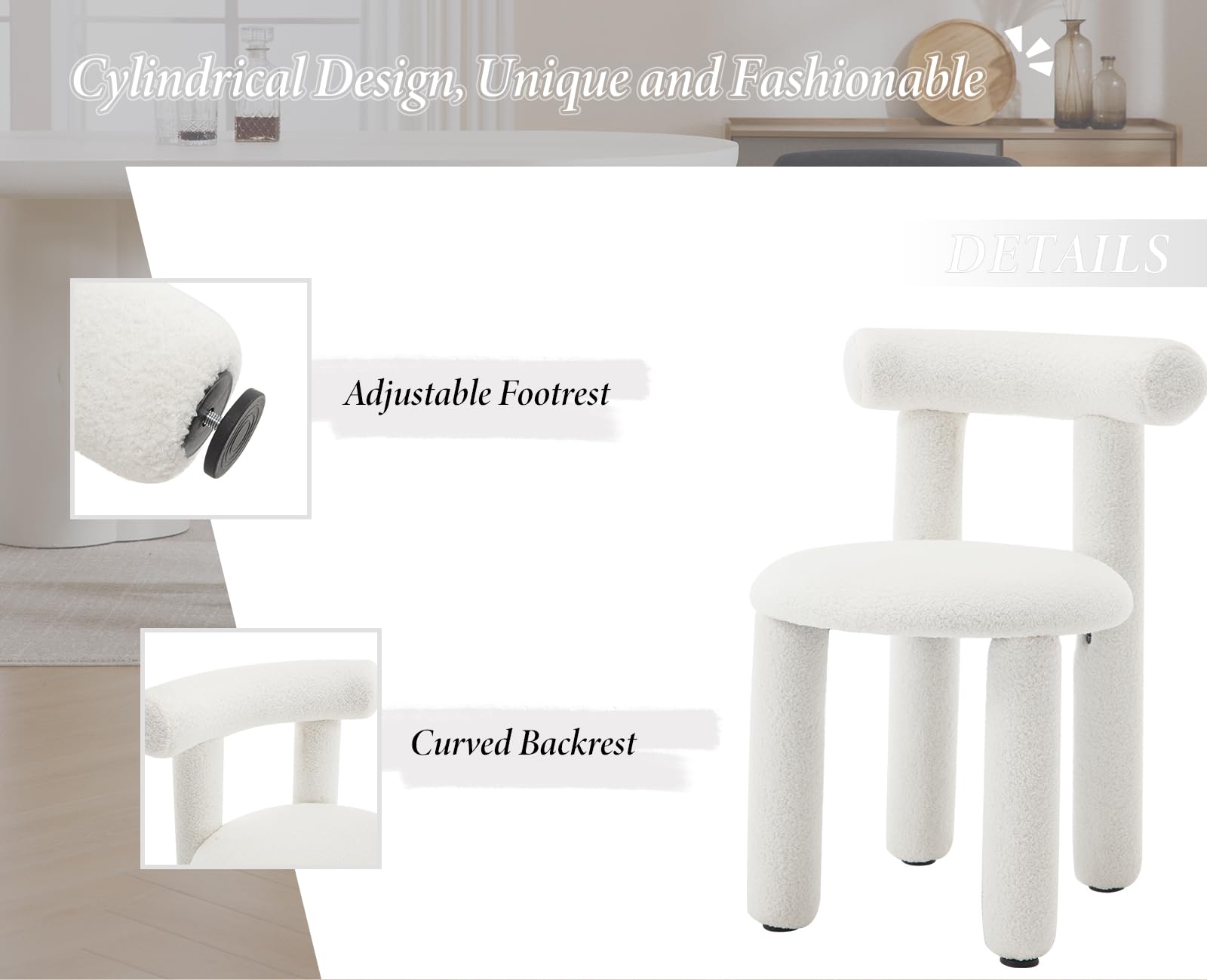 chairus Kitchen Dining Chairs Set of 2 Faux Fur Armless Side Chairs Upholstered Accent Chairs for Dining Room (White) — view 5