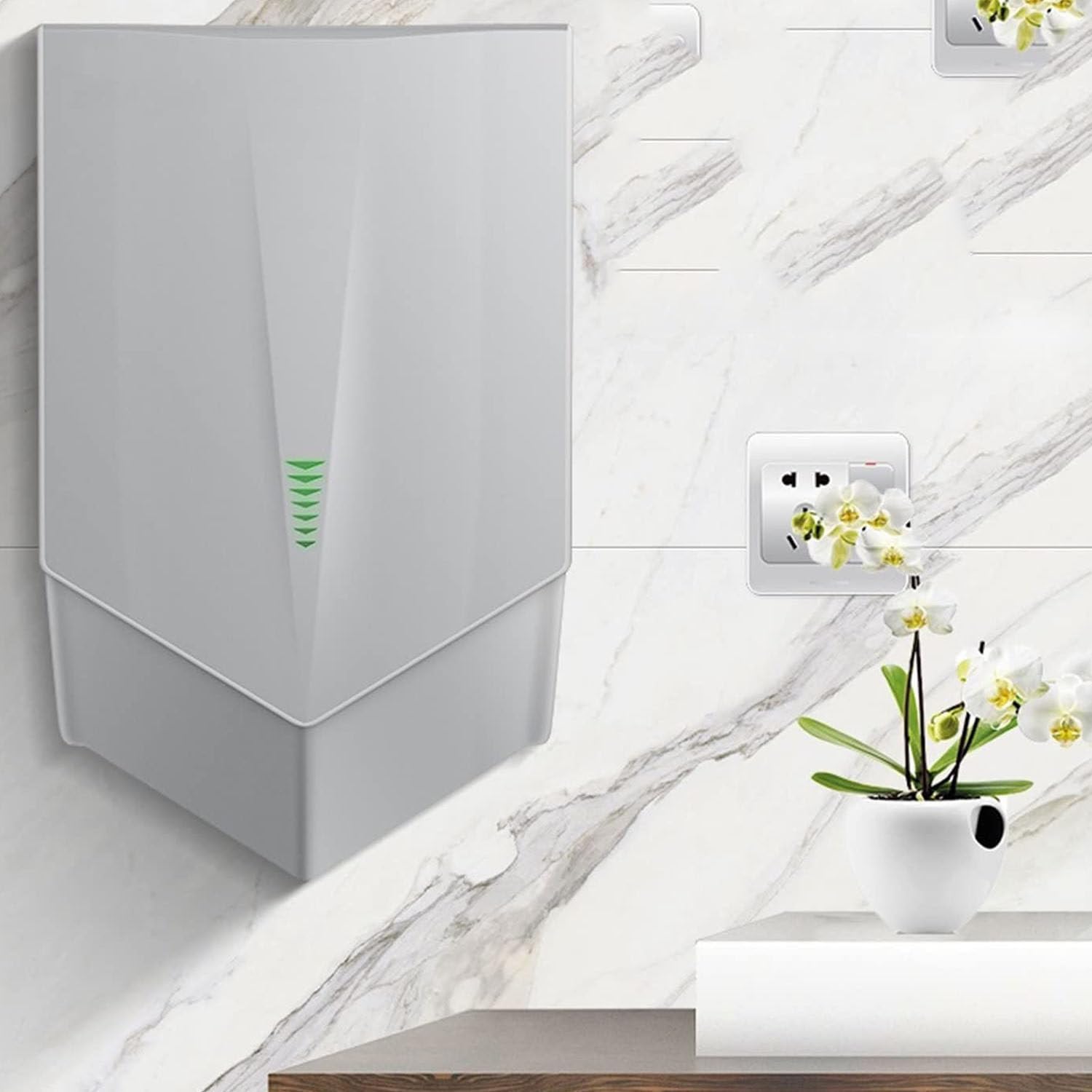 Asciugamani elettrico a induzione completamente automatico da 1500 W,asciugamani elettrico a parete,materiale ABS di alta qualità,uscita dell'aria a due vie,per bagni pubblici,hotel ecc. Silver