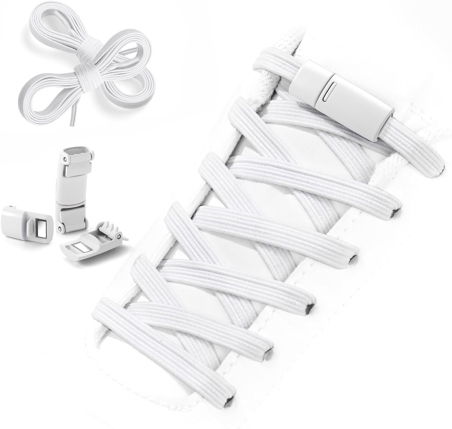 Aiboxin Elastic No Tie Flat Shoe Laces for Sneakers, Stretch Tieless Shoelaces for Kids & Adults, Magnetic Shoes Strings