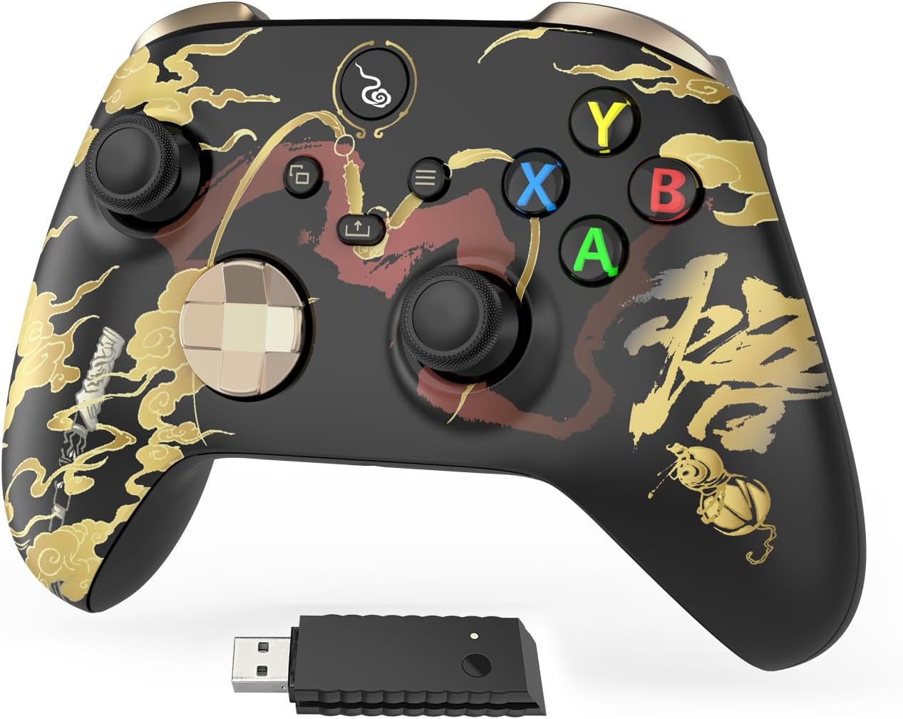 (Required Software Upgrade) Wireless Game Controller Compatible with Xbox One X/S,Xbox Series X/S,PC Windows 7/8/10, 2.4GHZ Adapter Gaming Gamepad with Share Button/3.5mm Headphone Jack(Black Myth Theme) NO Battery