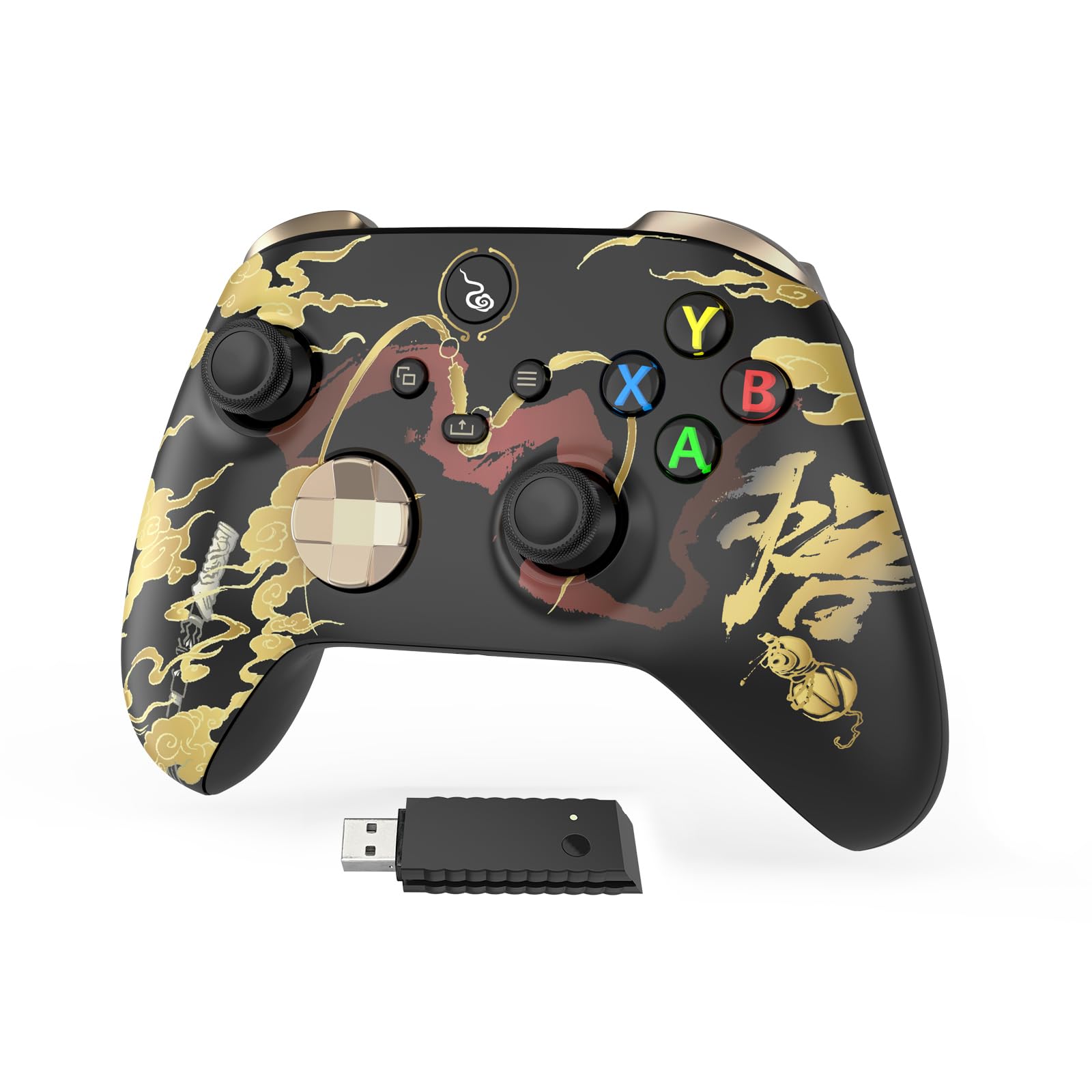 Generic Wireless Game Controller Compatible with Xbox One X/S, Xbox Series X/S, PC Windows 7/8/10, 2.4GHz Adapter Gaming Gamepad with Share Button/3.5mm Headphone Jack (Black Myth Theme) - No Battery