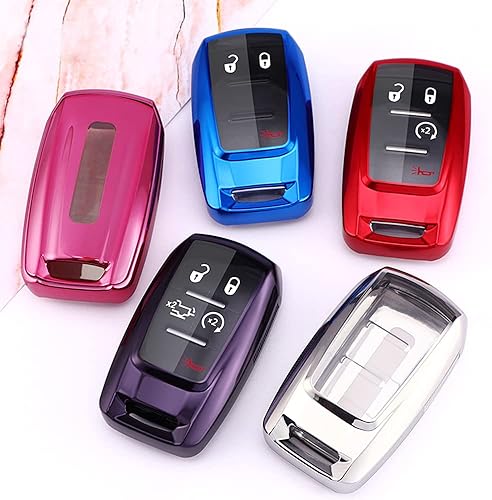 Miniatura 5 de Funda para llavero para Dodge Ram 1500 2019, 2020, 2021, accesorios de TPU suave, soporte remoto de piel, funda de entrada sin llave (morado)