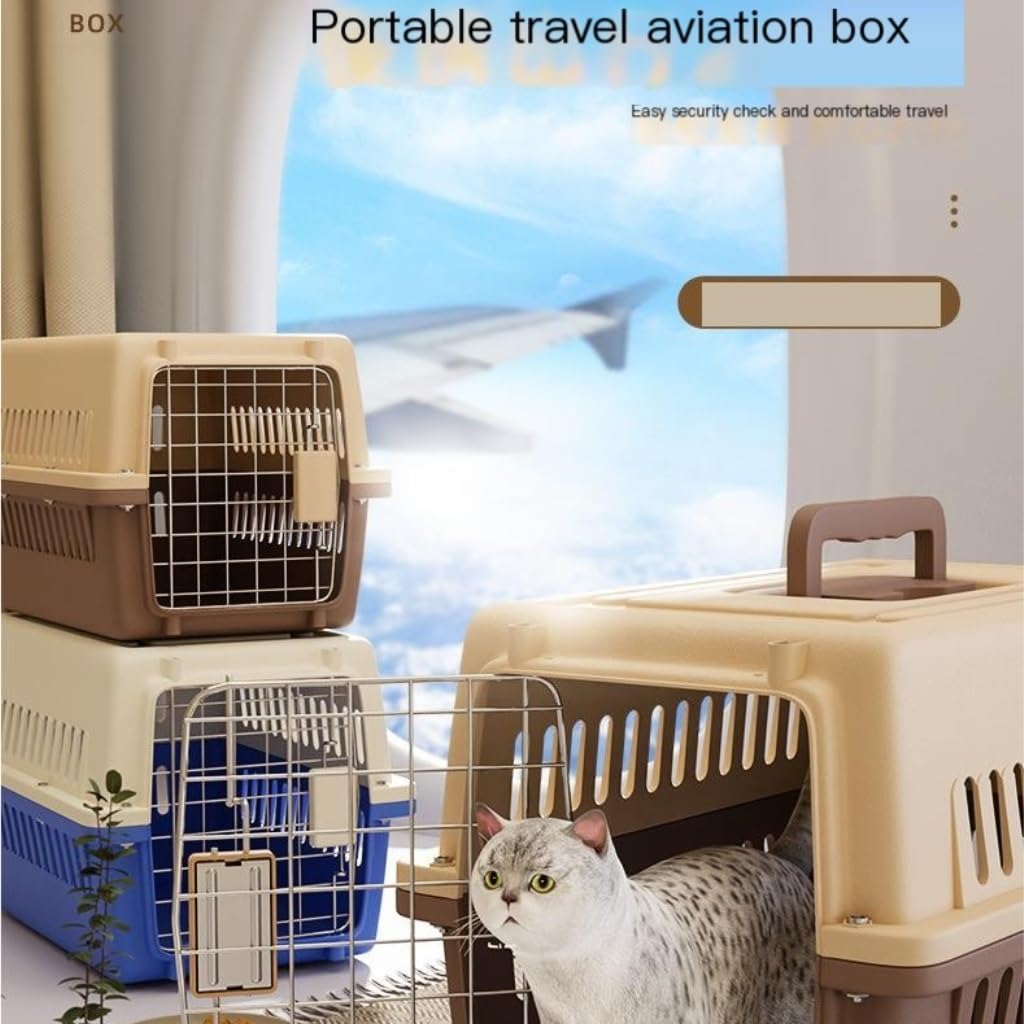 Cat and Dog Bags Pet Airline Box Check-in Box Cat Cage Portable Car Dog Check-in Box Small Medium-Sized Dog Airline Box Pet Travel Bags(Brown)