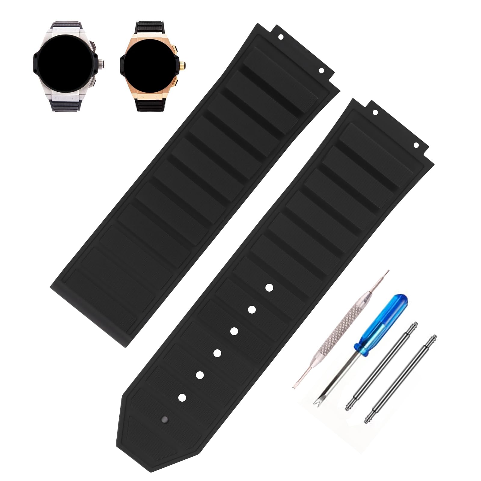 MMBAY Rubber 27mm Silicone Watch Bands Replacement Fit for Hublot 19mm*27mm*24mm Watch Strap Wirstband (without metal buckle) For Women and men (19mm*27mm*24mm, Black)