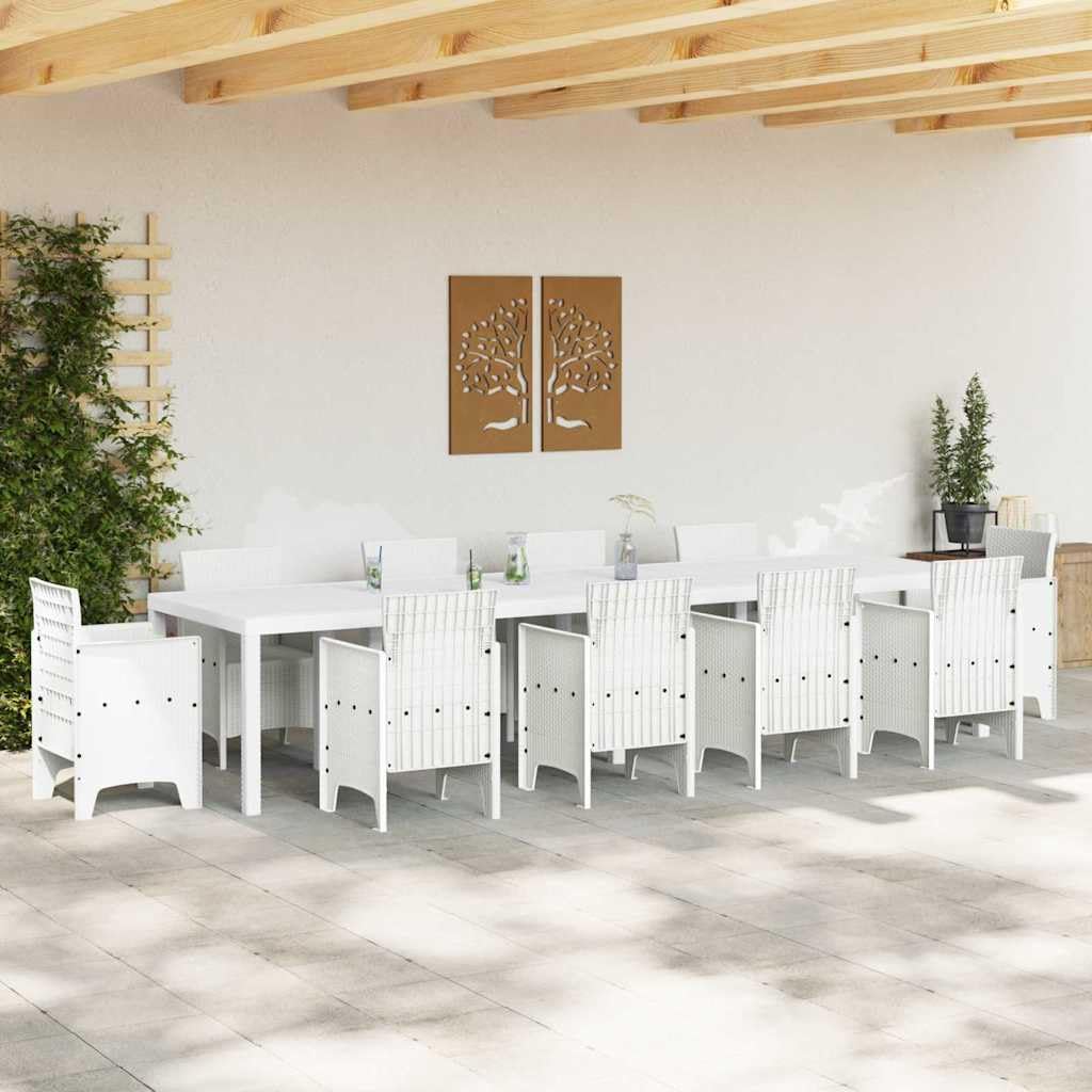 Stół ogrodowy, biały, polirattan, 350 x 100 x 74 cm, prostokątny, stabilny stół tarasowy do ogrodu, na balkon, taras, idealny dla rodziny, gości, pikniku i jedzenia na świeżym powietrzu