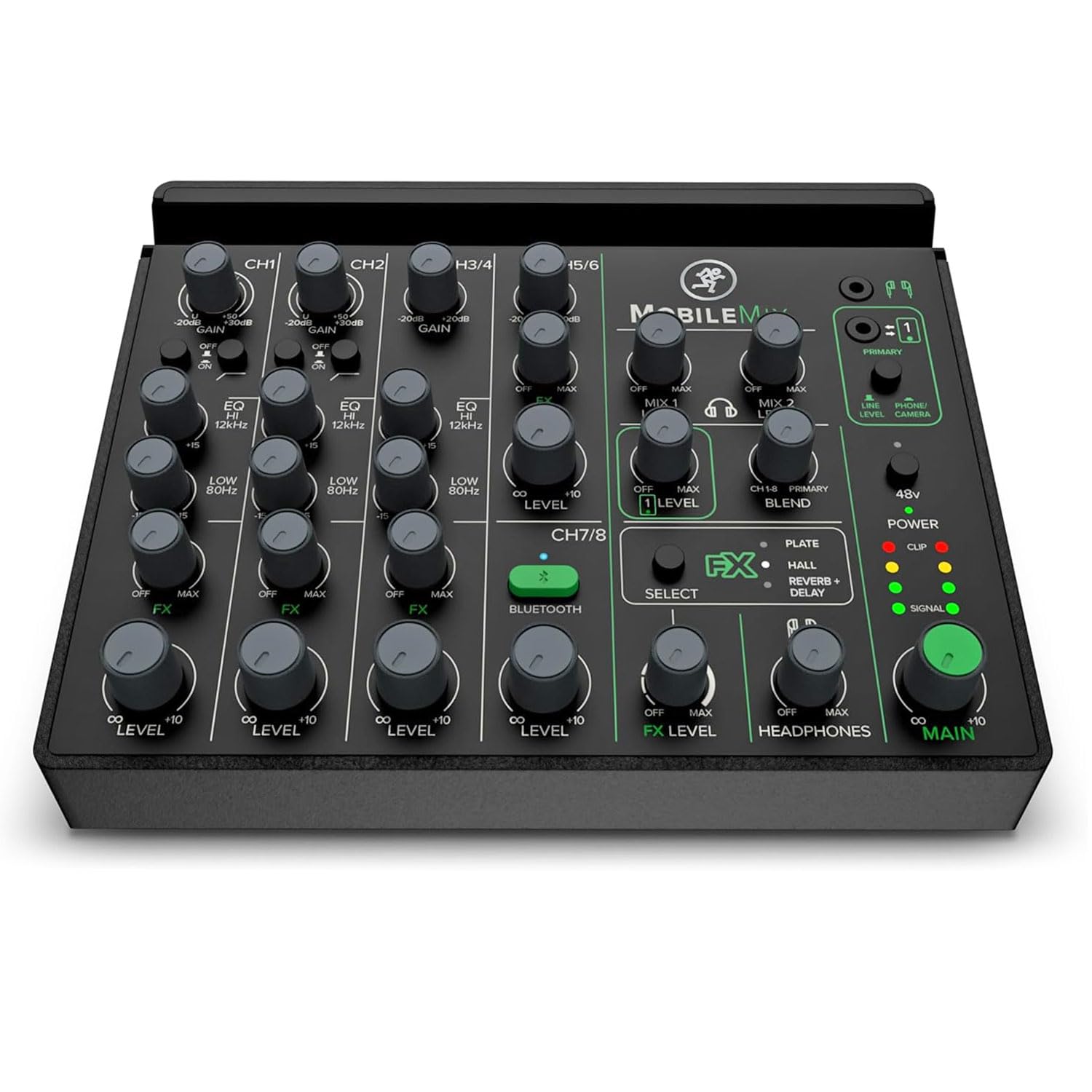 Mackie MobileMix - Mixeur 8 canaux alimentable par USB pour production audiovisuelle, sonorisation et streaming d'instruments, de microphones et de Bluetooth®
