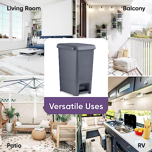 Image of Superio Slim Trash Can with Foot Pedal - 2.5 Gallon Step-On with Lid, Small Plastic Bin for Bathroom, Kitchen, Office, Under Desk, Bedroom, Dorm - Onyx Grey, 2-Pack